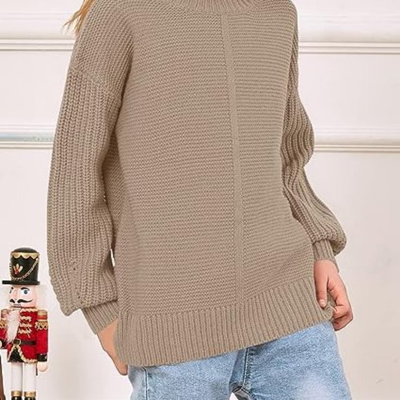 Girl's Crewneck Sweaters Kids Balloon Long Sleeve Pullover Chunky Knit Cut - Picture 4 of 5